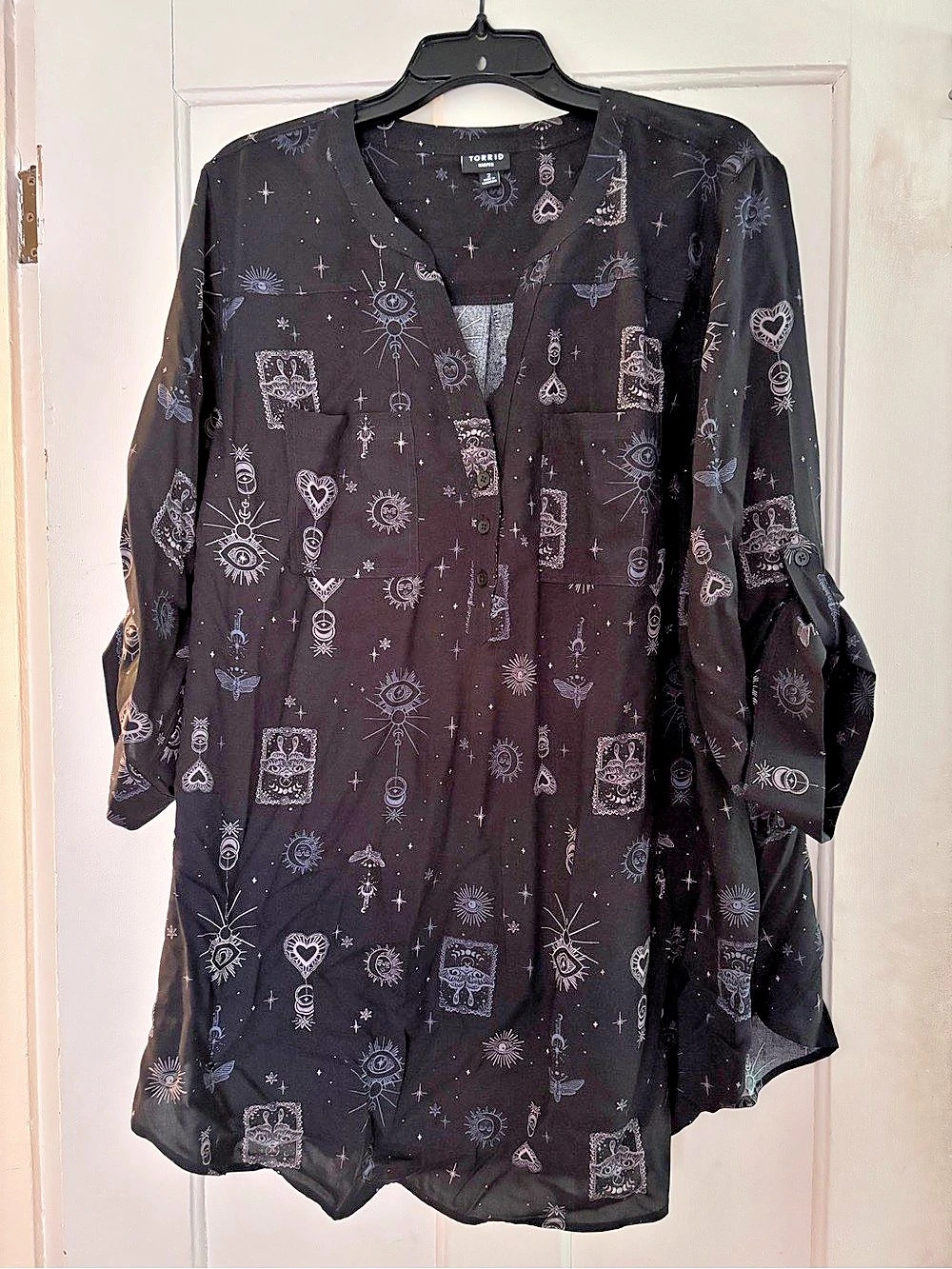 Torrid Harper Georgette 3/4 Sleeve Blouse Black Size 2